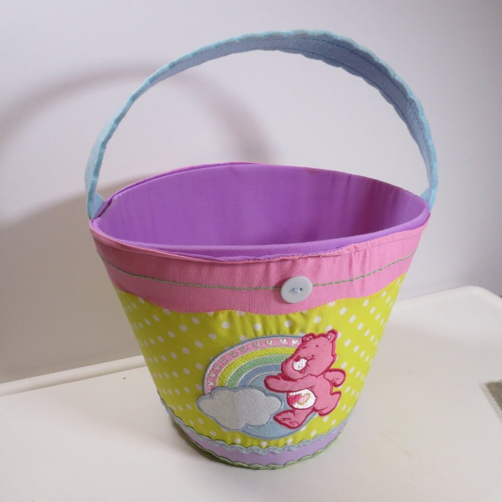 Vintage Care Bears Love A Lot Bear Fabric Embroidered Easter Basket Pastel Y2K